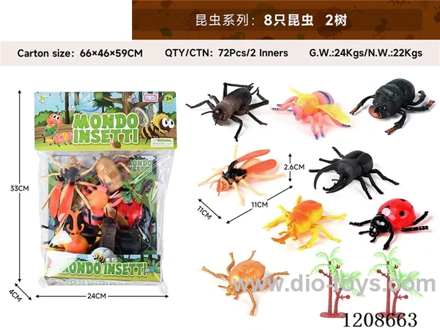 animal set-8 insects and 2 trees
