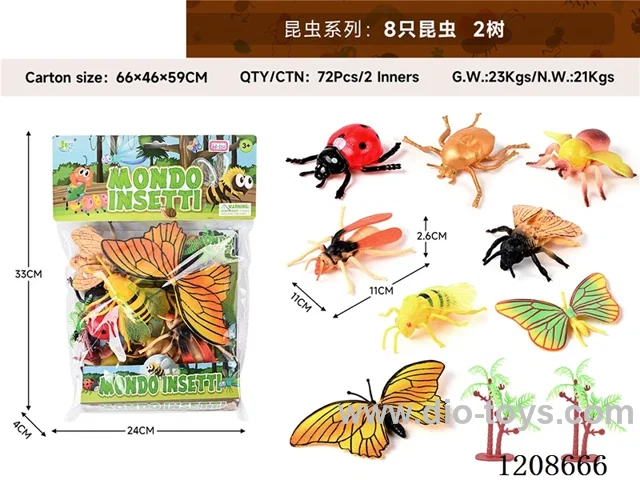 animal set-8 insects and 2 trees
