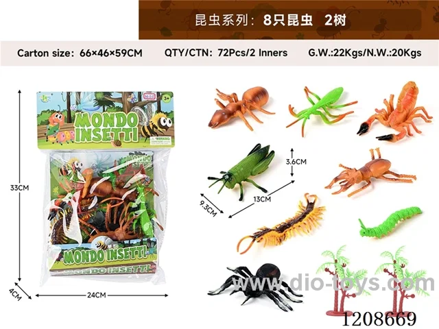 animal set-8 insects and 2 trees