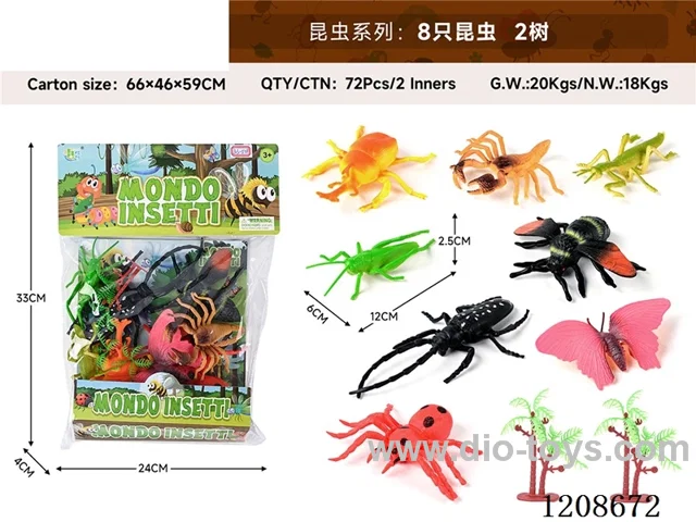 animal set-8 insects and 2 trees