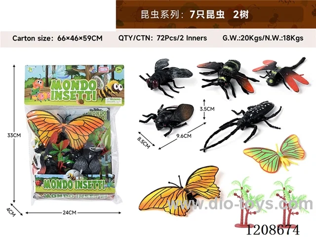 animal set-7 insects and 2 trees