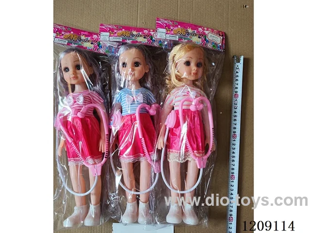 18 inch doll set - Big Head 3D eyes + striped dress + music + stethoscope