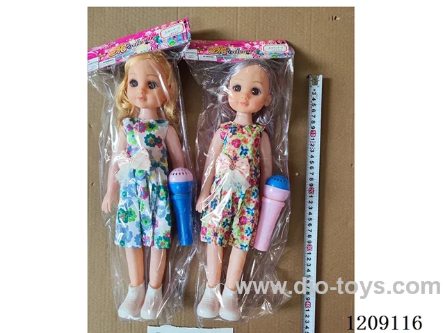 18 inch doll set - Big Head 3D eyes + floral dress + music + music microphone