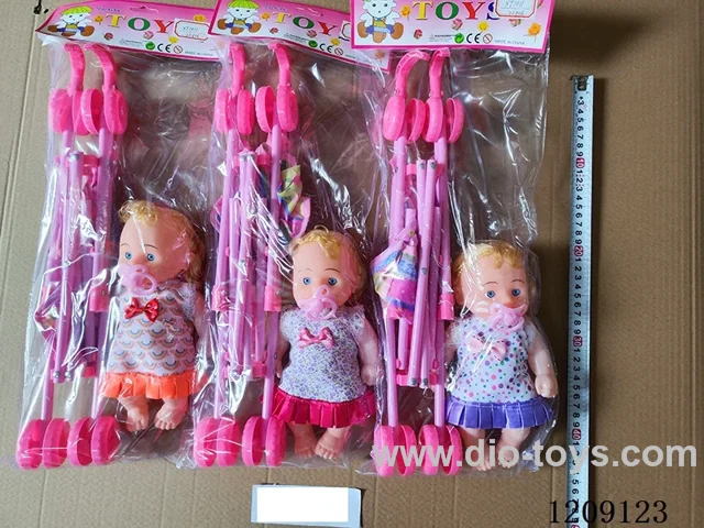 10 inch doll set -3D Eye Dot Dress + pacifier + Trolley