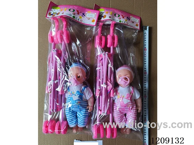 12 inch doll set - Printed suspenders + Pacifier + Trolley