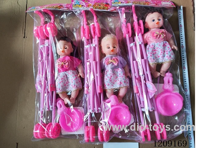 14 inch doll set - Sleeved skirt absorbent pee + music + Big cart