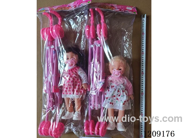 14 inch doll set - Strawberry Dress + Pacifier + Big Cart (2 mixed)