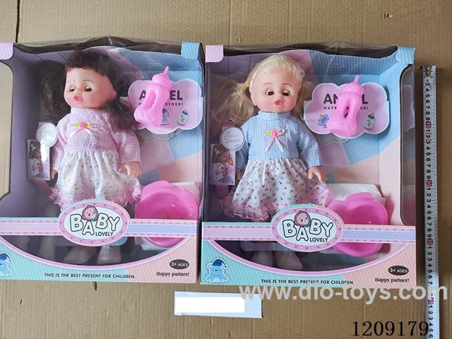 14 inch doll set - Plaid top floral skirt Absorbent pee + music box