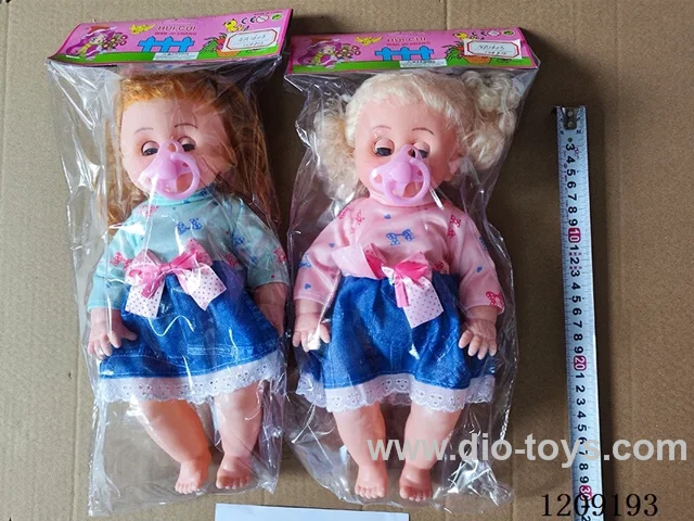 16 inch doll set - Denim Dress + Pacifier (2 hairstyles)