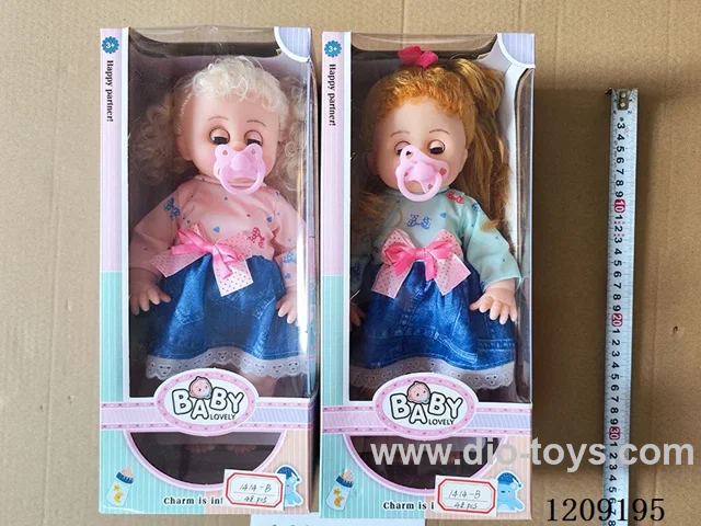 16 inch doll set - Denim Dress + Pacifier (2 hairstyles)