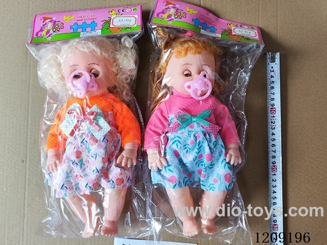 16 inch doll set - Knitted Long sleeve floral Dress + Pacifier (2 hairstyles)