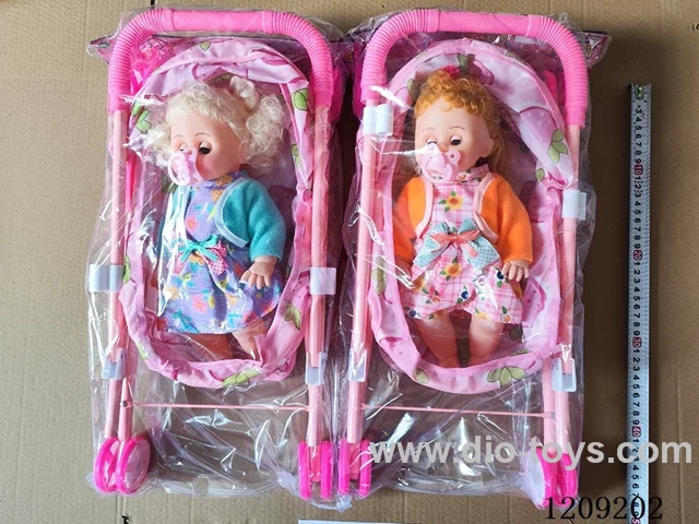 16 inch doll set - Fleece Cardigan Skirt + Pacifier + Iron Wagon (2 hairstyles)
