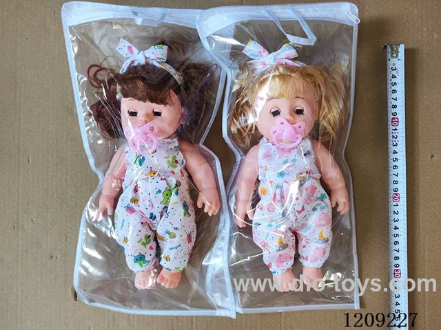 12 inch doll set - Polyvinyl body fabric pants with headband + pacifier + Sling bag (2 expressive heads)