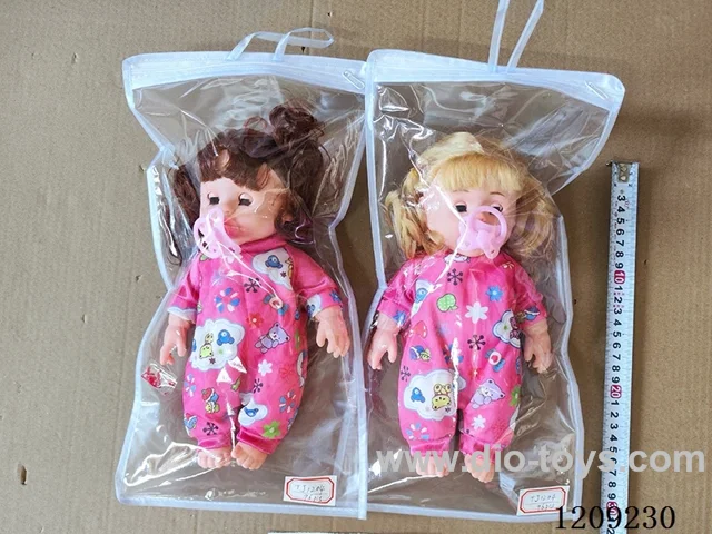 12 inch doll set - Polyvinyl body knitted floral Pants + Pacifier + hanging bag (2 expressive heads)