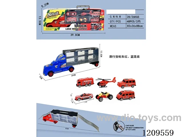 Free wheel container truck with 4PCS free wheel AB fire truck +1 airplane +1 free wheel beach motorcycle.