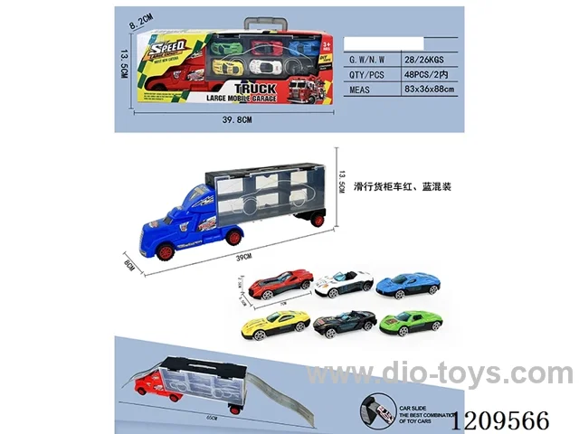 Free wheel container truck with 6PCS free wheel alloy sports car
