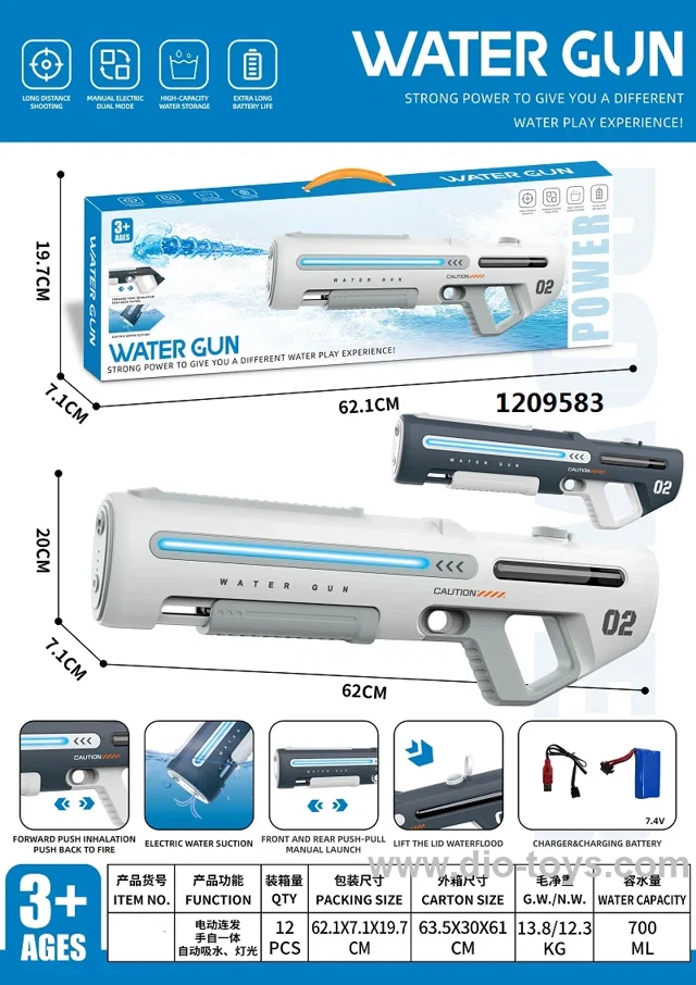Electric 2 in 1 automatic&manual water gun toy in color box