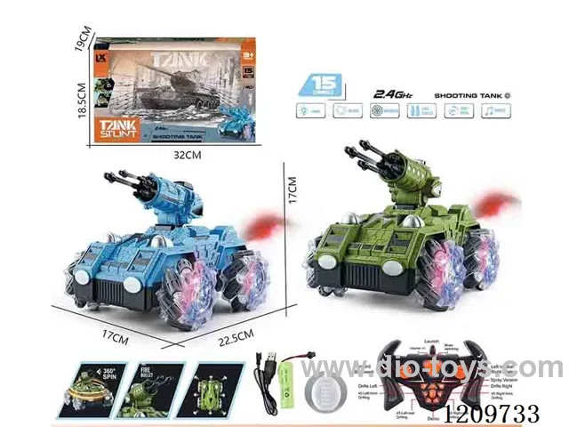 15ch 4WD rc stunt tank W L/M/spray/shooting function included battery