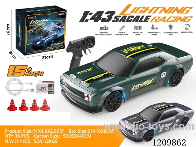 1:43 Full-scale Dodge Drift rc car- Green/Silver includes battery