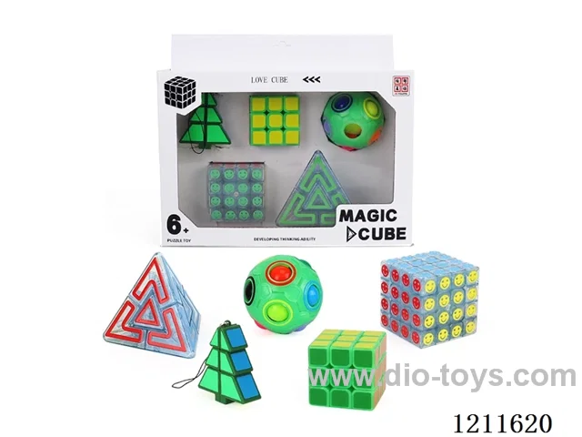 Glow-in-the-dark Christmas tree + third-order glow-in-the-dark Rubik's Cube + glow-in-the-dark rainbow circle + transparent color fourth-order Rubik's Cube + transparent color McFetish pyramid