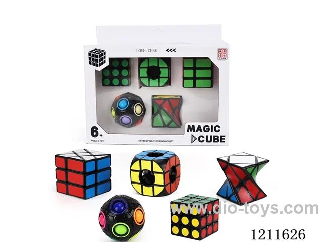 Magic Cube with Black Background (UV Printing) + Magic Cube with Black Background (UV Printing) + Hollow Cube with Black Background (UV Printing) + Wheel of Time (UV Printing) + Twist (UV Printing) + Black Rainbow Circle (Solid Color)
