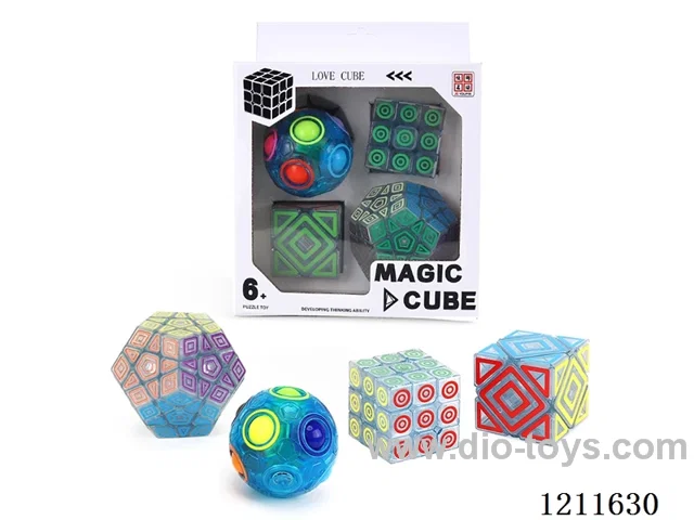 Transparent blue rainbow ball + 3rd order transparent color Rubik's Cube + transparent color tilt + transparent color 3rd order pentominoes