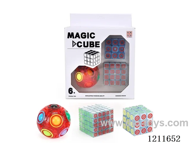 Third Order Transparent Color Rubik's Cube + Fifth Order Transparent Color Rubik's Cube + Transparent Red Rainbow Ball (with bearing)