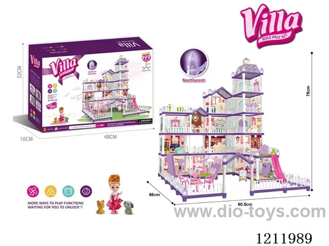 Glow-in-the-dark purple DIY assembled castle doll house 399PCS with colorful lights