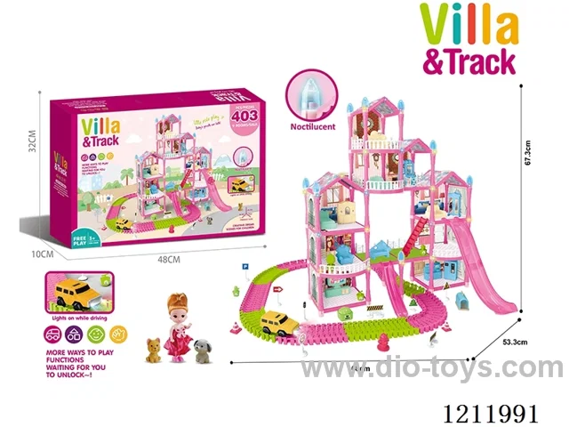Glow-in-the-dark pink DIY assembled city track castle doll house 403PCS