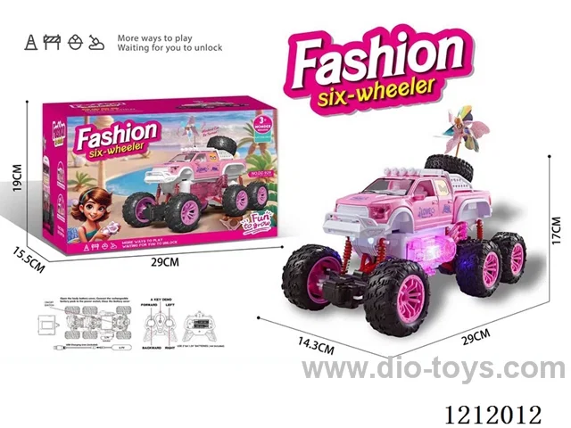 2.4G Pink 6-Wheel 4WD RC Off-road Climbing Pickup Truck with Lights included battery