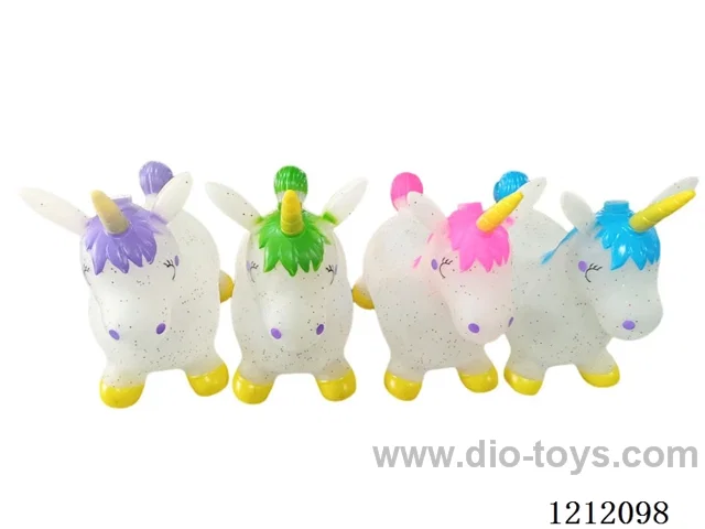 Flash music inflatable transparent gold unicorn horse (including 3*1.5V battery)