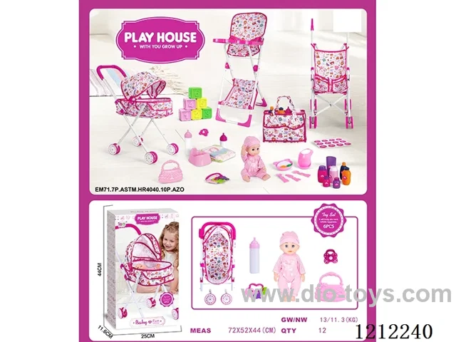 Sunshade trolley +14 inch IC doll (nipple, gutta percha, handbag, bottle)