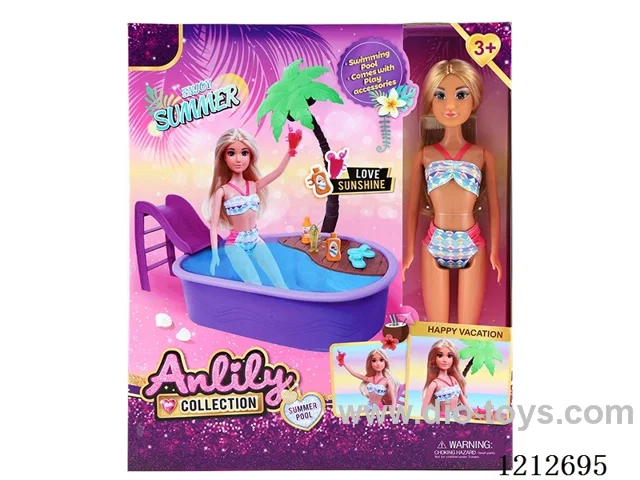11.5-inch solid body Barbie pool set(brown skin)