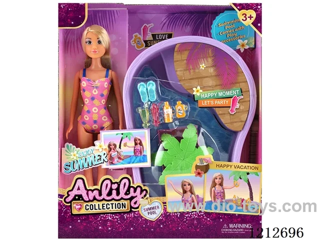 11.5-inch solid body Barbie pool set(brown skin)