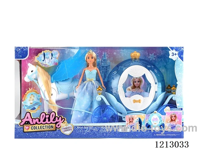 11.5-inch solid body Barbie +Electric Pegasus++carriage with light  (hoofbeats) 4*AA+2*AA not included (brown skin)