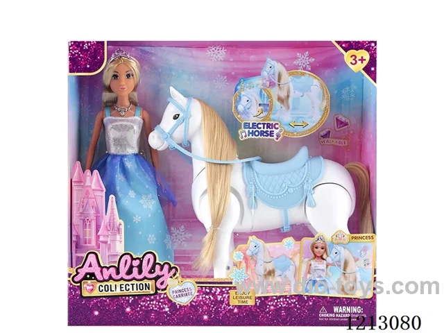 11.5-inch solid body Barbie +Electric Horses (Hoofbeats) 4*AA not included (brown skin)
