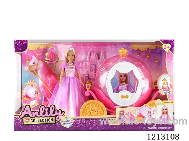 11.5-inch solid body Barbie +carriage with light  2*AA not included (brown skin)