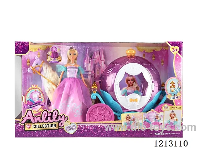 11.5-inch solid body Barbie +carriage with light  2*AA not included (brown skin)