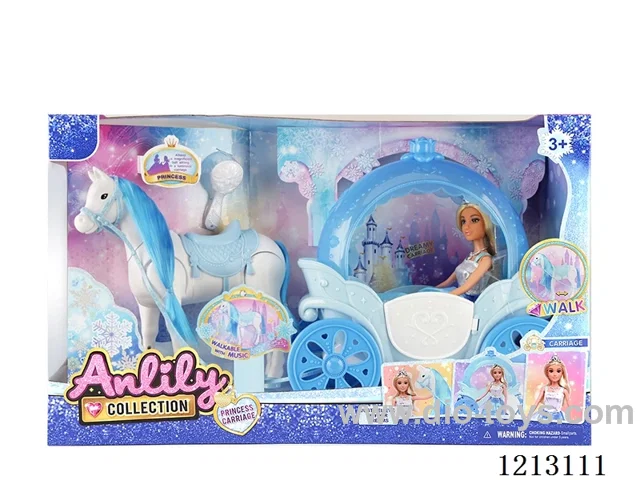 11.5-inch solid body Barbie +Electric horse + carriage (hoof beats) 4*AA not included (brown skin)