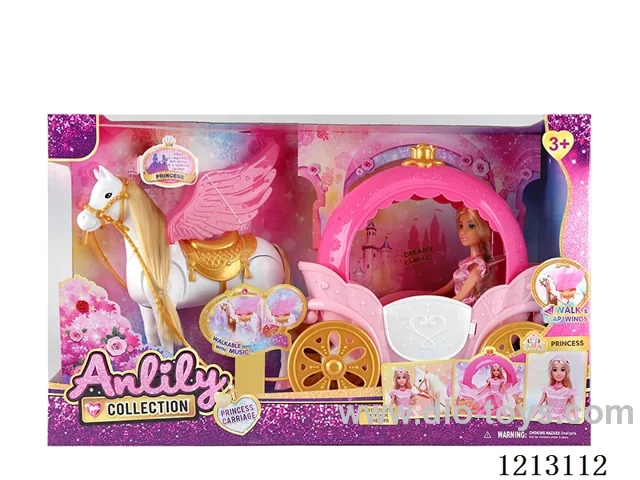 11.5-inch solid body Barbie +Electric Pegasus + Carriage (hoof beats) 4*AA not included (brown skin)