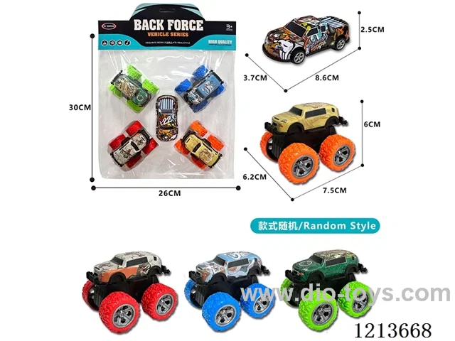 4PCS pull back alloy big foot climber + 1PCS pull back alloy graffiti car