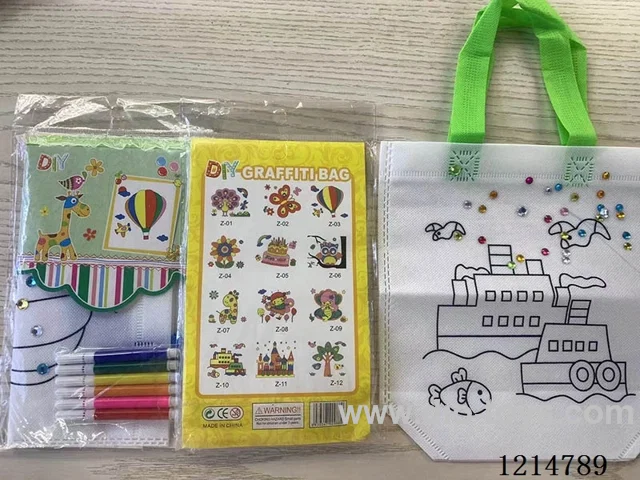 Non-woven bag doodle (1 piece + 6 pens + 1 color diamond)