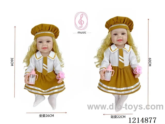 24-inch 60CM eco-friendly vinyl doll with IC /touch-sensitive sounding (feet are filled with cotton)