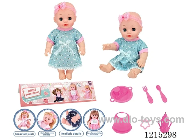14inch Full Vinyl Doll+Accessories(Plate, Fork, Spoon, Bib, Bottle, Pacifier)