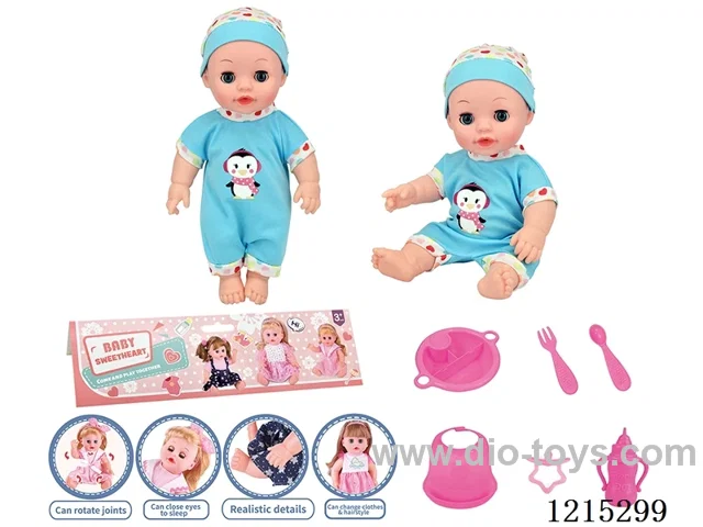 14inch Full Vinyl Doll+Accessories(Plate, Fork, Spoon, Bib, Bottle, Pacifier)