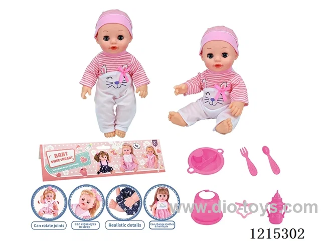 14inch Full Vinyl Doll+Accessories(Plate, Fork, Spoon, Bib, Bottle, Pacifier)