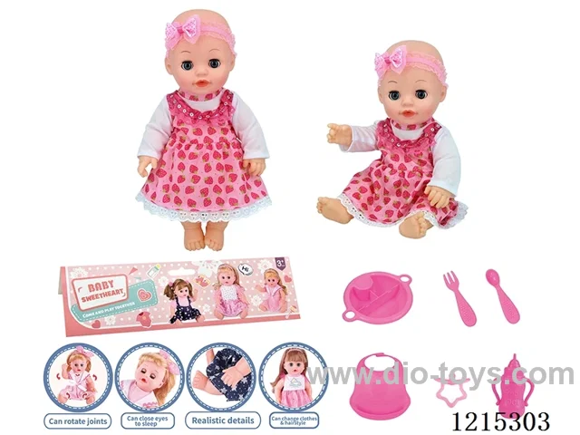 14inch Full Vinyl Doll+Accessories(Plate, Fork, Spoon, Bib, Bottle, Pacifier)