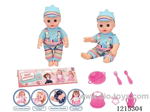 14inch Full Vinyl Doll+Accessories(Plate, Fork, Spoon, Bib, Bottle, Pacifier)