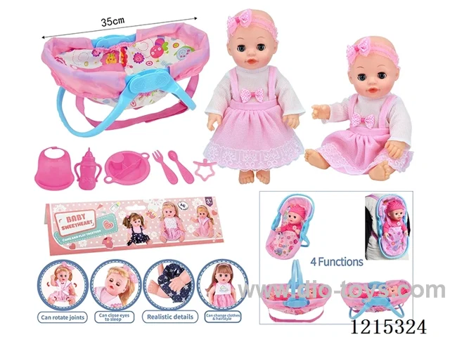 14inch Full Vinyl Doll+Accessories(Cradle, Plate, Fork, Spoon, Bib, Bottle, Pacifier)