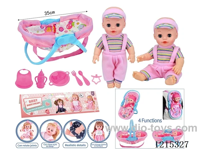 14inch Full Vinyl Doll+Accessories(Multifunctional Cradle, Plate, Fork, Spoon, Bib, Bottle, Pacifier)